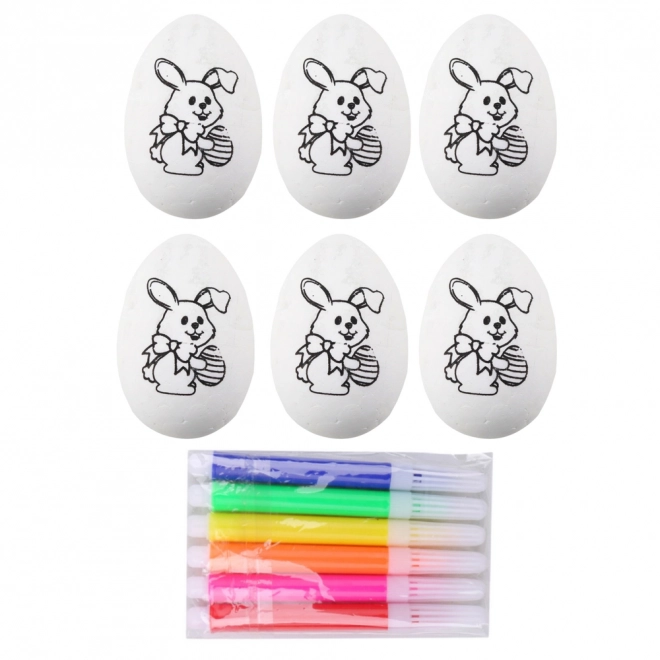 Styroporeier mit Hase-Muster zum Bemalen 6er-Set mit Filzstiften