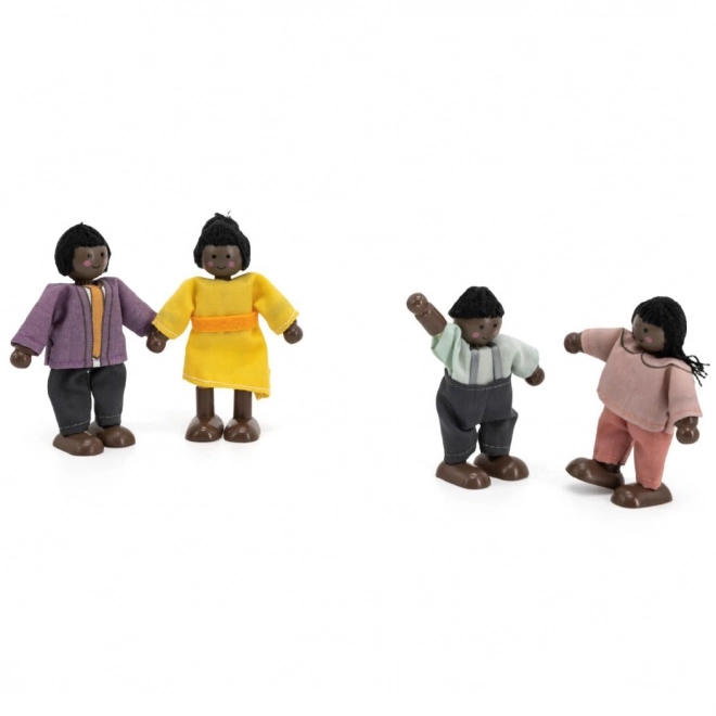Viga Holzpuppen-Set mit Stoffkleidung, 4-teilig, dunkelhäutig