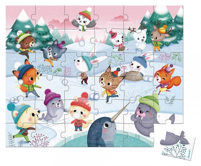 JANOD Puzzle im Koffer Party im Schnee 36 Teile