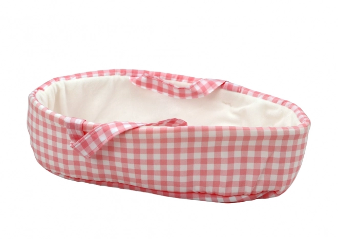 Baby Puppe mit Trage und Häschen in rosa kariertem Outfit