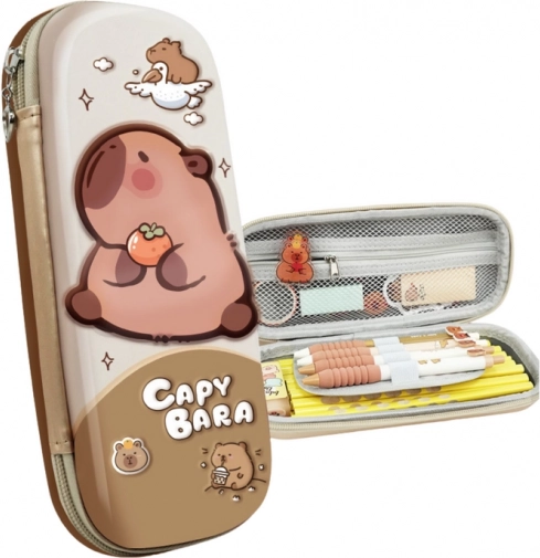 Gepolstertes Schulmäppchen mit Capybara, beige