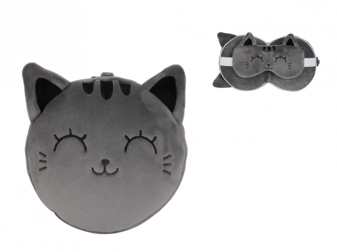 Reisekissen mit Maske graue Katze