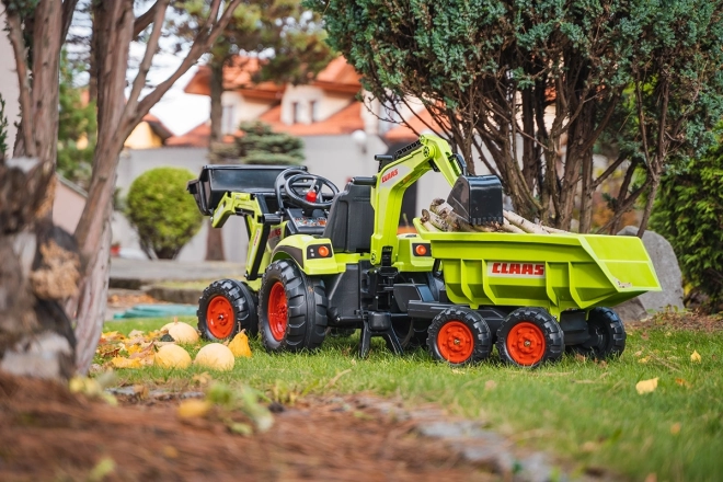 Trettraktor Claas Axos mit Front- und Heckschaufel + Anhänger