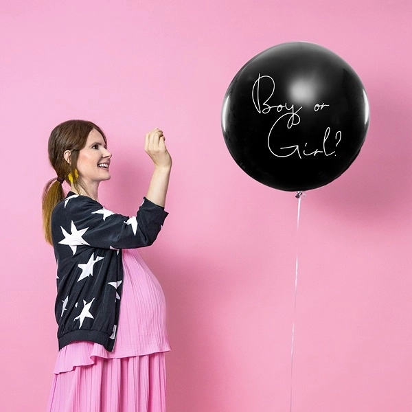 Gender Reveal Ballon Mädchen oder Junge mit rosa Konfetti