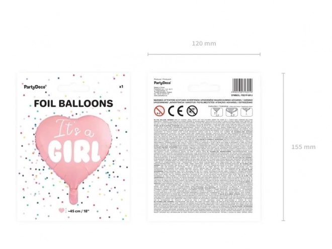 Folienballon Herz It's a Girl Pink