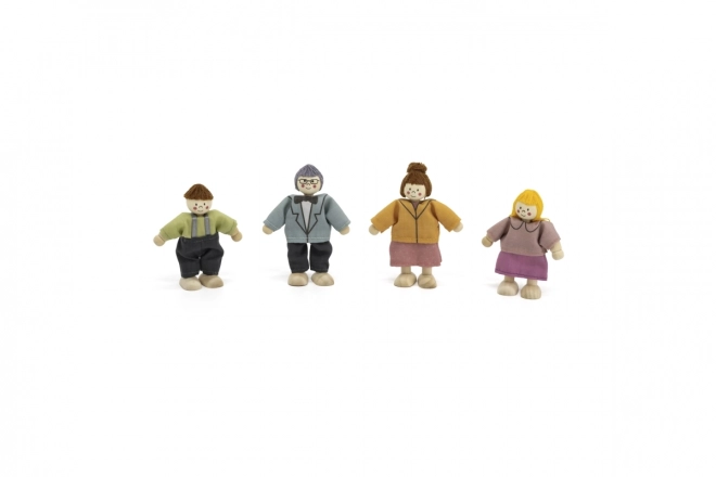 Holzpuppen Set mit Stoffkleidung 4-teilig