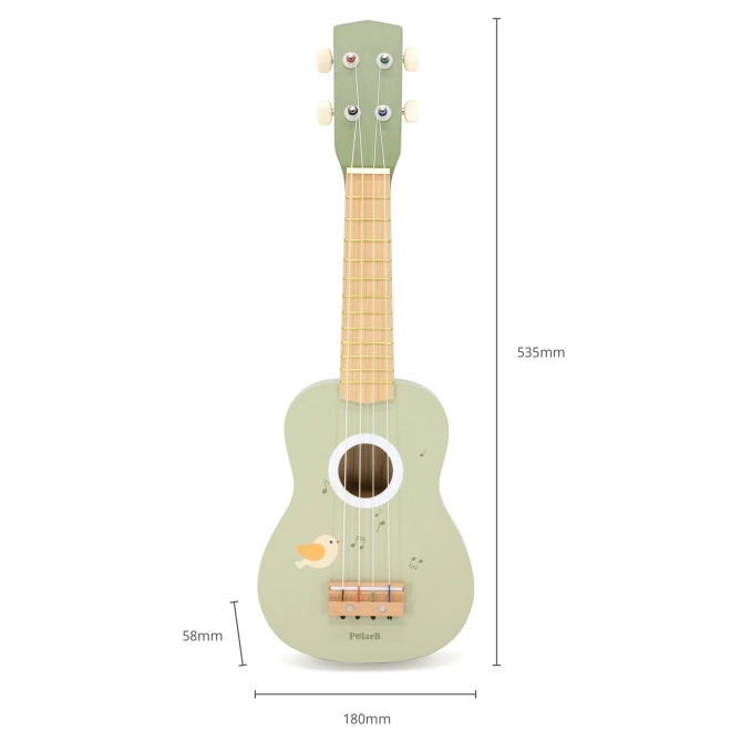 Grüne Ukulele aus Holz für Kinder mit Noten