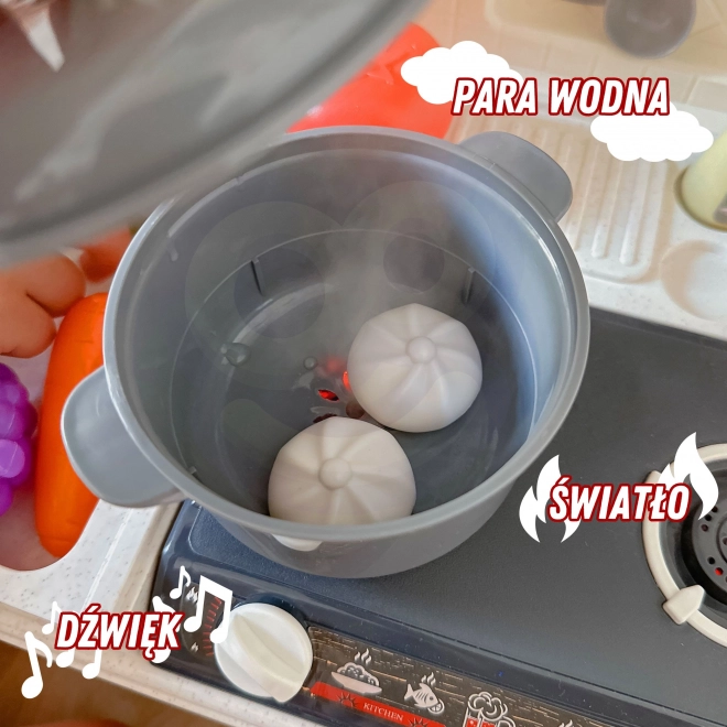 Interaktive spielküche mit wasserdampf und zubehör