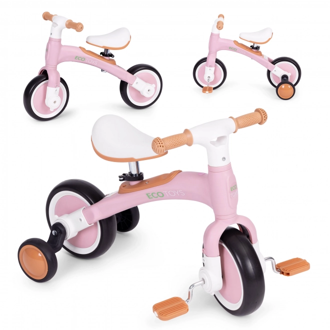 Kinderrad mit Pedalen und Stützrädern 3in1 Pink