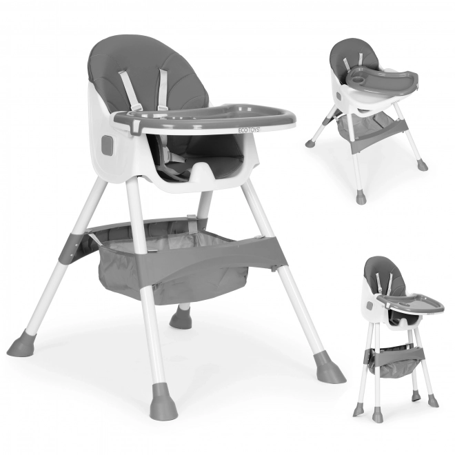 Hochstuhl mit Tablett und Korb, 5-Punkt-Gurt, grau, ECOTOYS