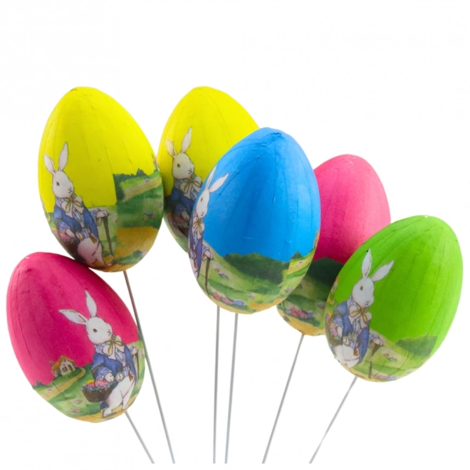 Osterdeko Eier mit Hase im Korb 6er Set