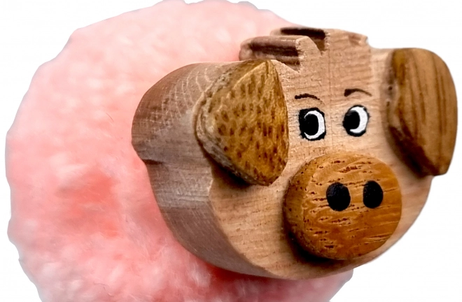 Holzstift mit Pompon-Schwein