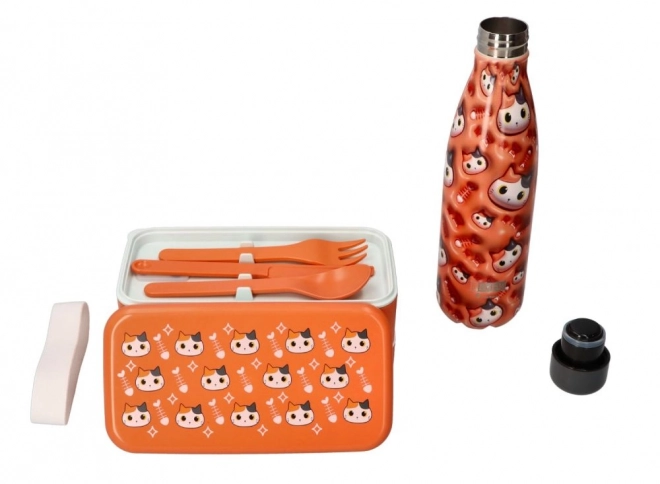 Orangefarbene Lunchbox in Katzenform