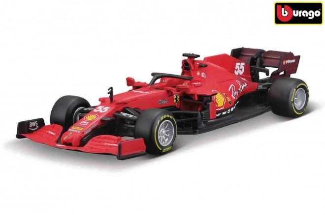 Bburago Ferrari Racing F1 SF21 Modellauto mit Helm - Carlos Sainz