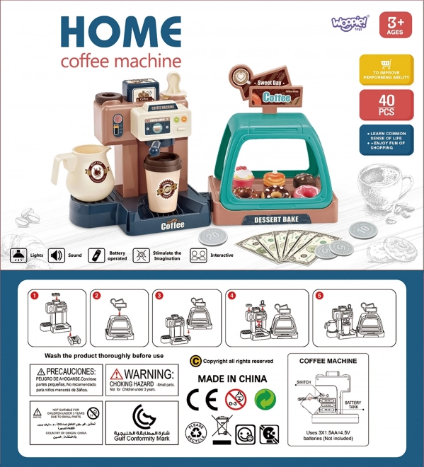 Woopie Spielzeug-Kaffeebar mit Kaffeemaschine und Kuchenvitrine