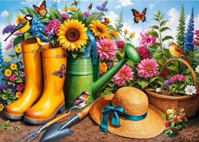 Puzzle Goldene Gummistiefel im Garten 1000 Teile