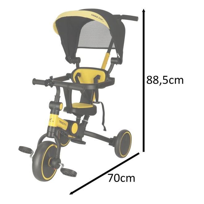 Multifunktionales Dreirad Trike Fix V4 Gelb-Schwarz mit Dach