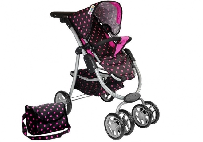 Puppenwagen 2 in 1 mit Tasche Schwarz-Pink