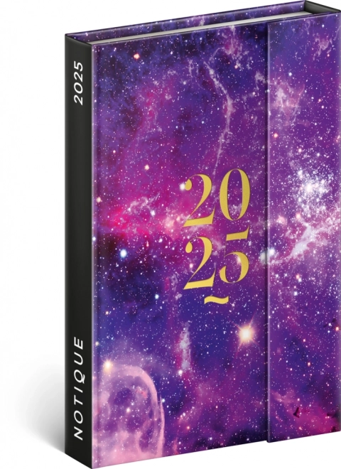 Notizbuch Wochenkalender Galaxie 2025 mit Magnetverschluss, 11 x 16 cm