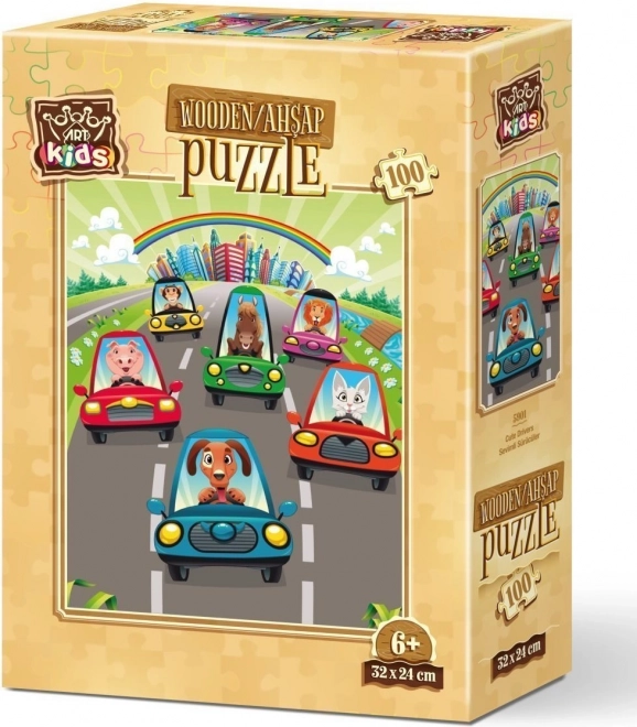 Art Puzzle Holzpuzzle Niedliche Fahrer 100 Teile