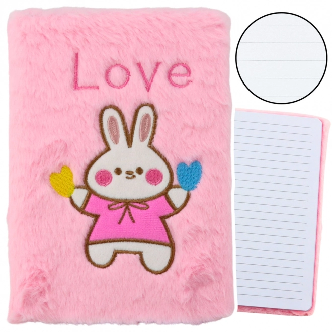 Plüsch-Notizbuch mit Häschen Rosa