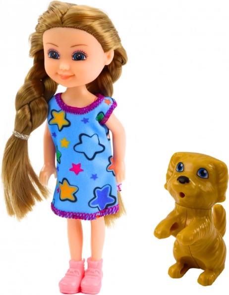 Mini Puppe in Kleidern mit Hund 14,5 cm
