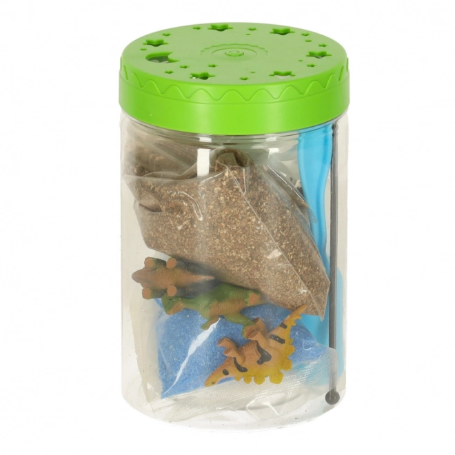 Terrarium zum Pflanzenanbau mit LED-Lampe und Dinosauriern