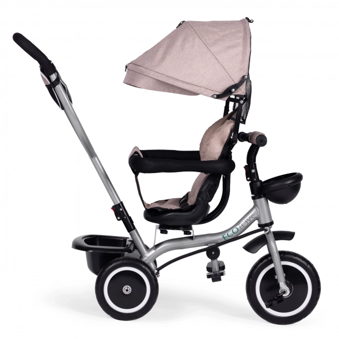 2-in-1 Dreirad-Kinderwagen mit drehbarem Sitz und faltbarem Verdeck in Beige