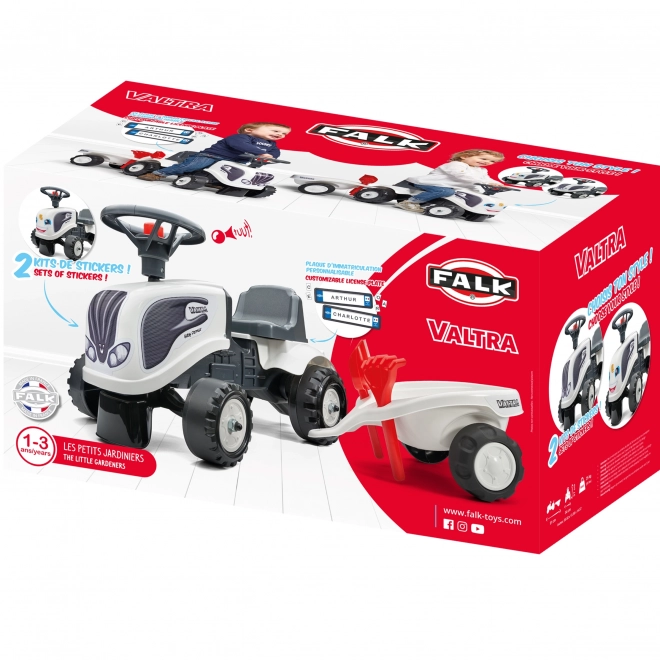 Baby-Traktor Valtra Weiß mit Anhänger und Zubehör