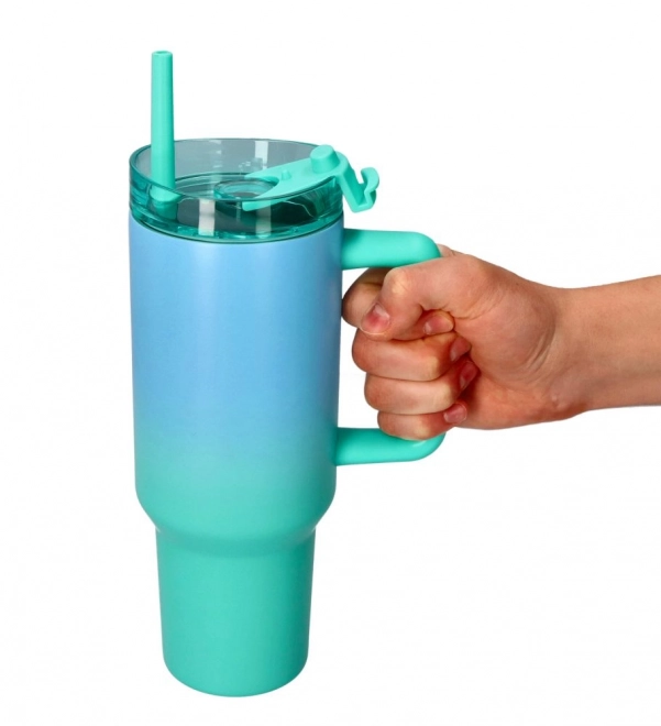 Grosser Trinkbecher mit Strohhalm - grün