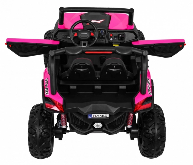 Kinderwagen SuperStar rosa + Antrieb 4x4 + Fernbedienung + Kofferraum + MP3 LED + Türschloss