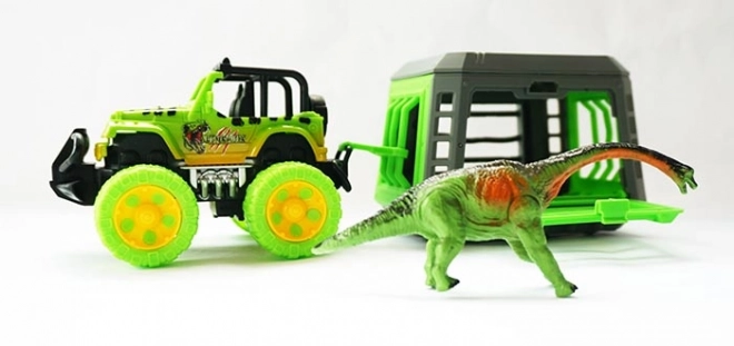 Jeep mit Anhänger und Dinosaurier