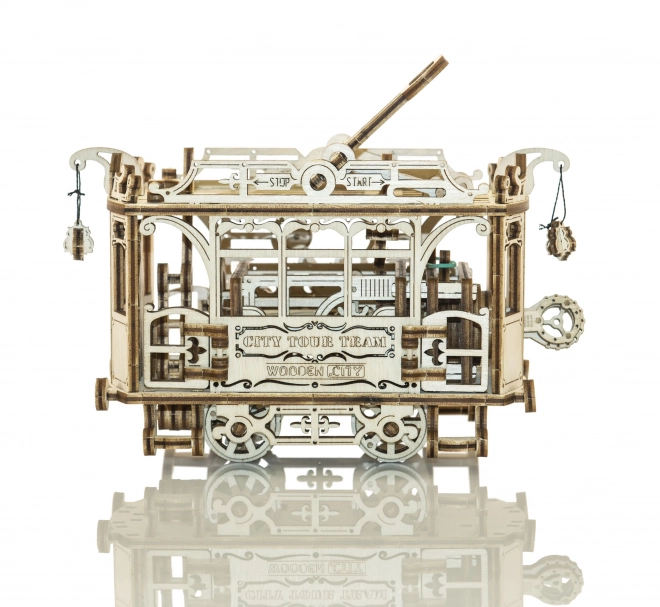 Holz Mechanisches 3D-Puzzle Stadtstraßenbahn mit Schienen