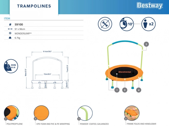 Trampolin Wonderjump mit Griff für drinnen und draußen