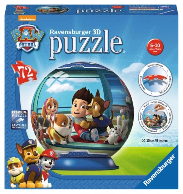 3D Kugel Puzzle 72 Teile, Paw Patrol