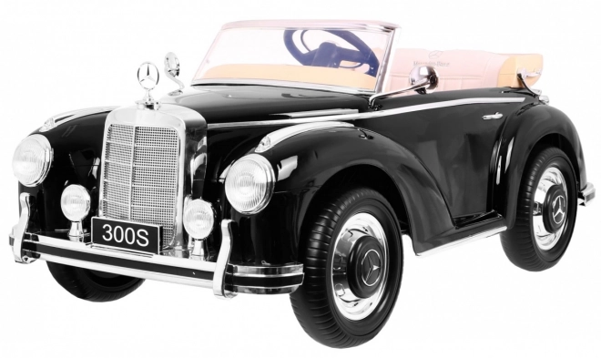 Mercedes Benz 300S Retro für Kinder Lack Schwarz + Fernbedienung + EVA + langsamer Start + LED MP3