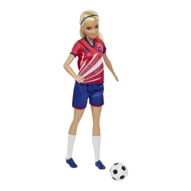 Barbie Fußballspielerin in rotem Trikot