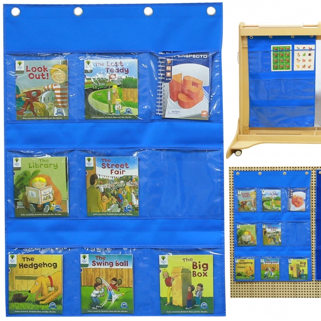 Masterkidz Stoffbogen zum Aufhängen mit Taschen für Bücher und Bilder Blau