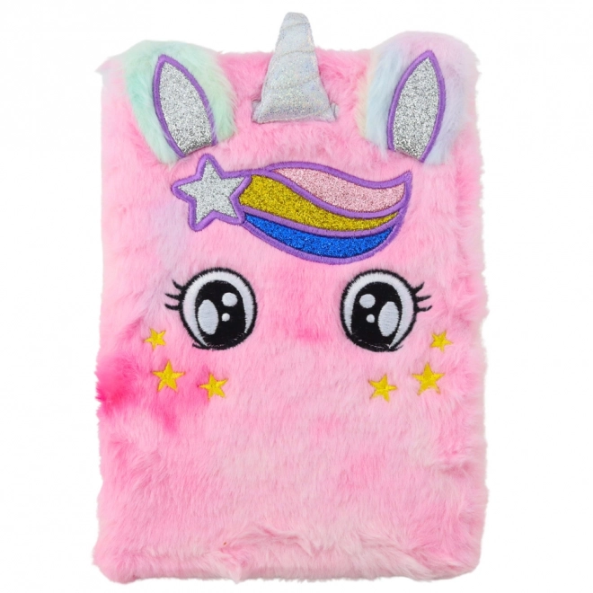 Plüschheft mit Einhorn rosa regenbogenfarben