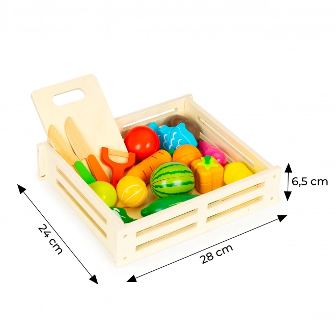 Holzgemüse und -früchte in einer Box