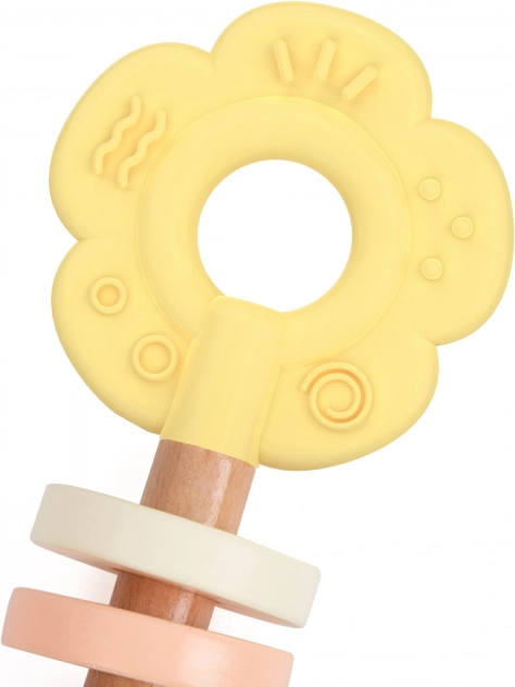 Holz Pastell-Rasseln und Beißring 2-in-1 in Blütenform