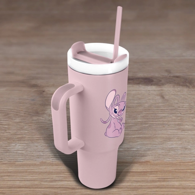 Reisebecher Lilo und Stitch mit rosa Strohhalm