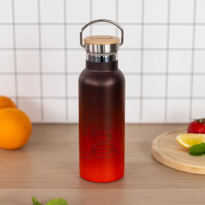 BAAGL Thermosflasche mit Bambusdeckel Gradient Rot-Schwarz