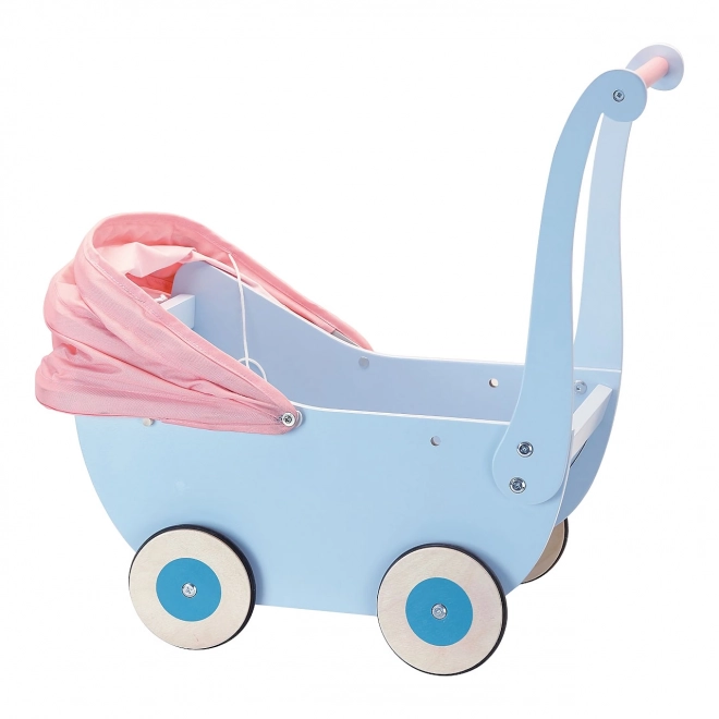 Blauer Holzpuppenwagen für Puppen bis 40 cm