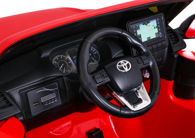 Toyota Hilux Batterie Kinderauto Rot + Allradantrieb 4x4 + Fernbedienung + 2 Gepäckträger + MP3-Radio + LED-Diode