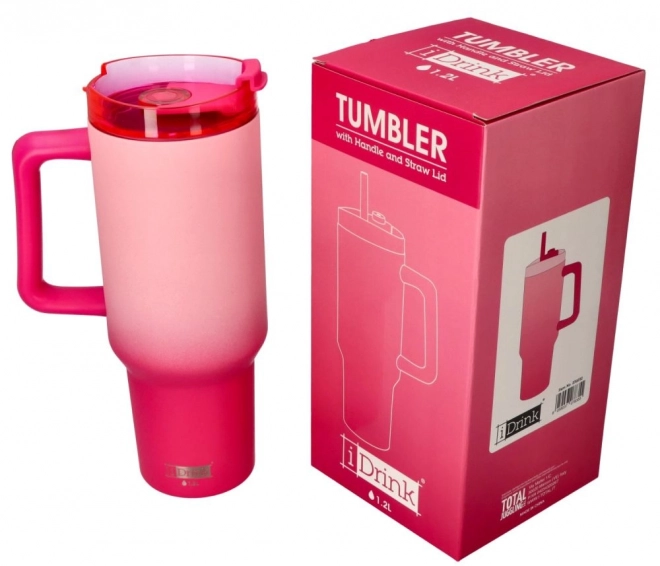 Großer rosa Thermobecher mit Strohhalm