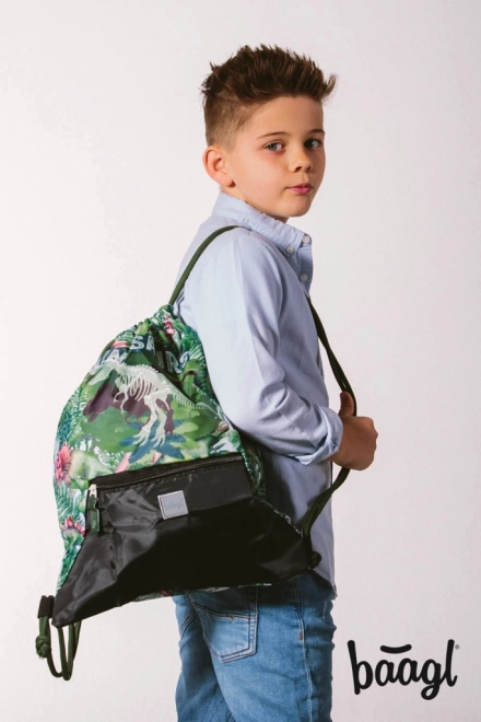 Baagl Schulset mit Dinosauriermotiv: Rucksack, Federmäppchen und Beutel