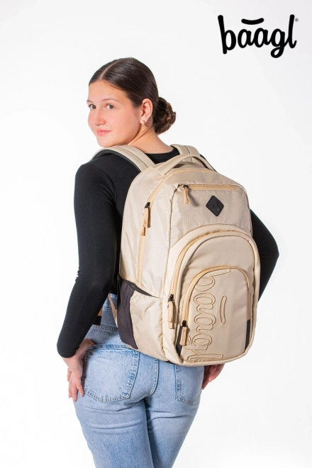 Baagl Set aus Rucksack, Federmäppchen und Turnbeutel in Beige