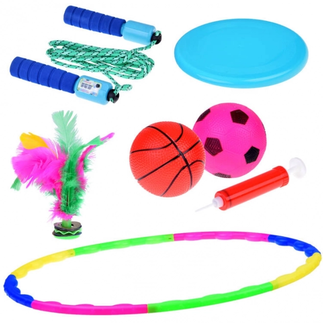 Sportset für Kinder mit Hula Hoop, Frisbee, Springseil, Bällen und Federball