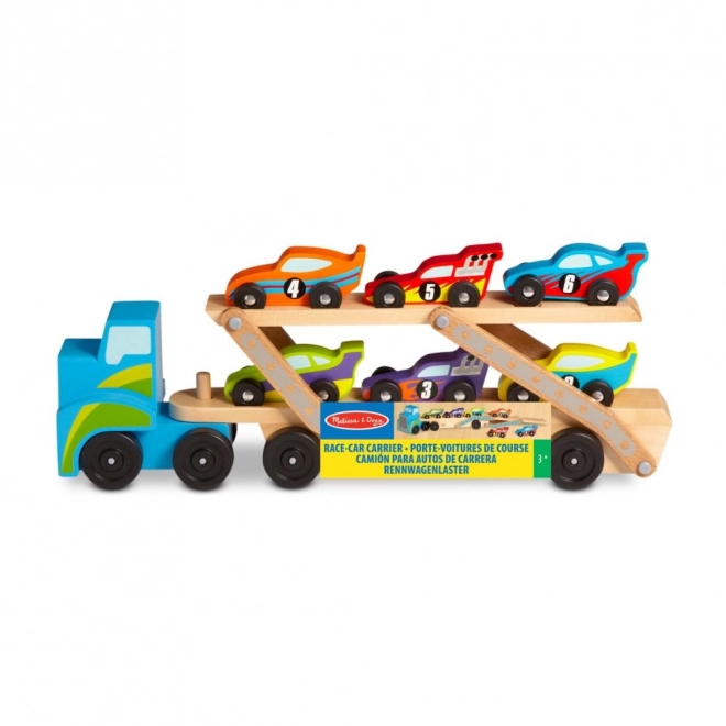 Großer Lastwagen mit Rennwagen